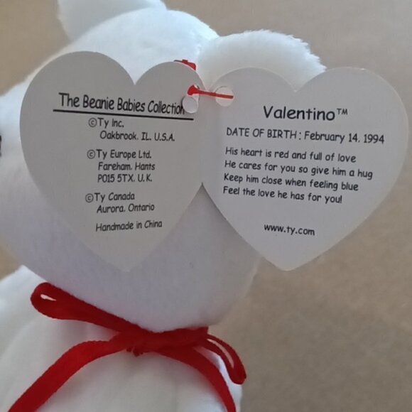 Beanie Baby Valentino white teddy bear with red heart LIKE NEW - Picture 9 of 12